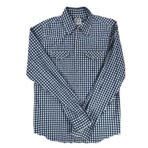 Levis Authentic Western Wear Pearl Snap Shirt Mens Large Navy Gingham Plaid L